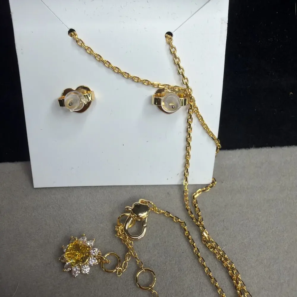 Kate Spade Rain or Shine Pave Umbrella Raindrop Necklace Earrings Gift Set Box